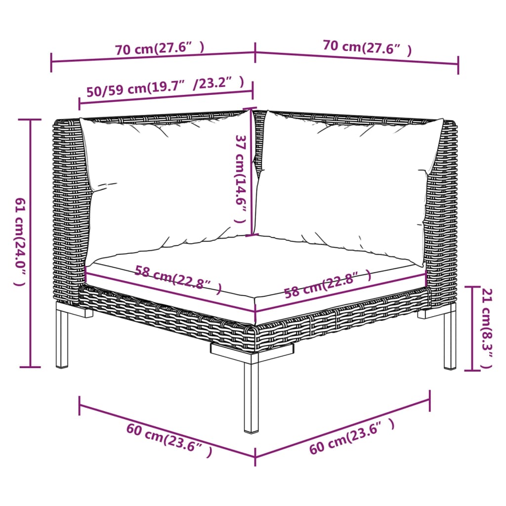 Divani da Giardino 5 pz con Cuscini in Polyrattan Grigio Scuro | homemem39