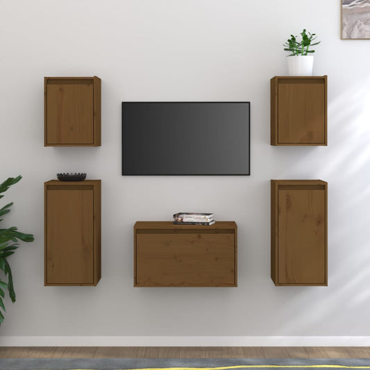 Mobili Porta TV 5 pz ambra in Legno Massello di Pino