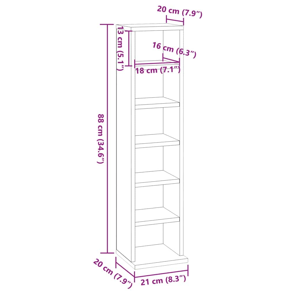 Mobile Porta CD Rovere Fumo 21x20x88 cm in Legno Multistrato | homemem39