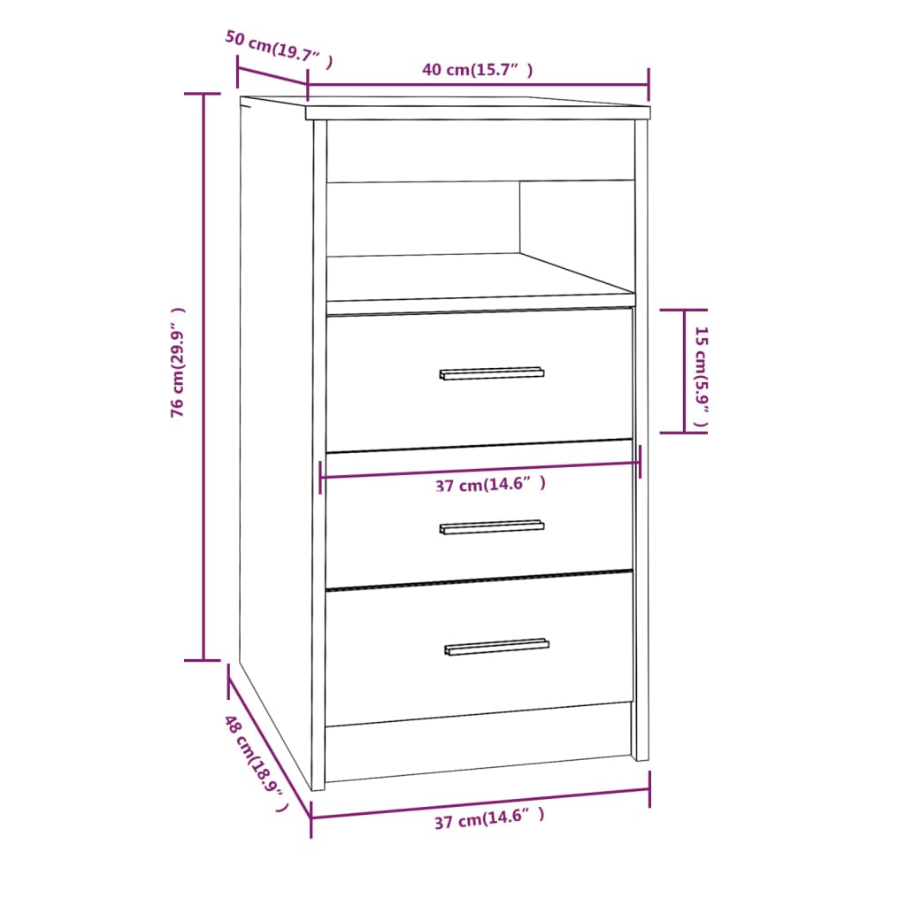 Cassettiera Rovere Fumo 40x50x76 cm in Legno Multistrato