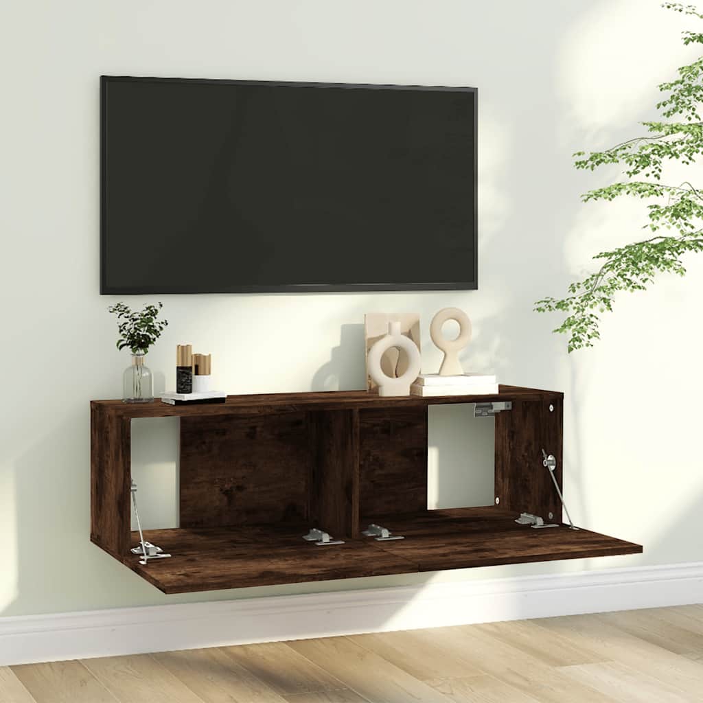 Mobile TV a Parete Rovere Fumo 100x30x30cm Legno Ingegnerizzato - homemem39