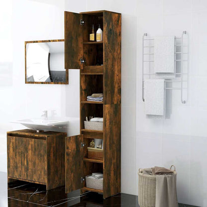 Armadietto Bagno Rovere Fumo 30x30x183,5cm Legno Ingegnerizzato