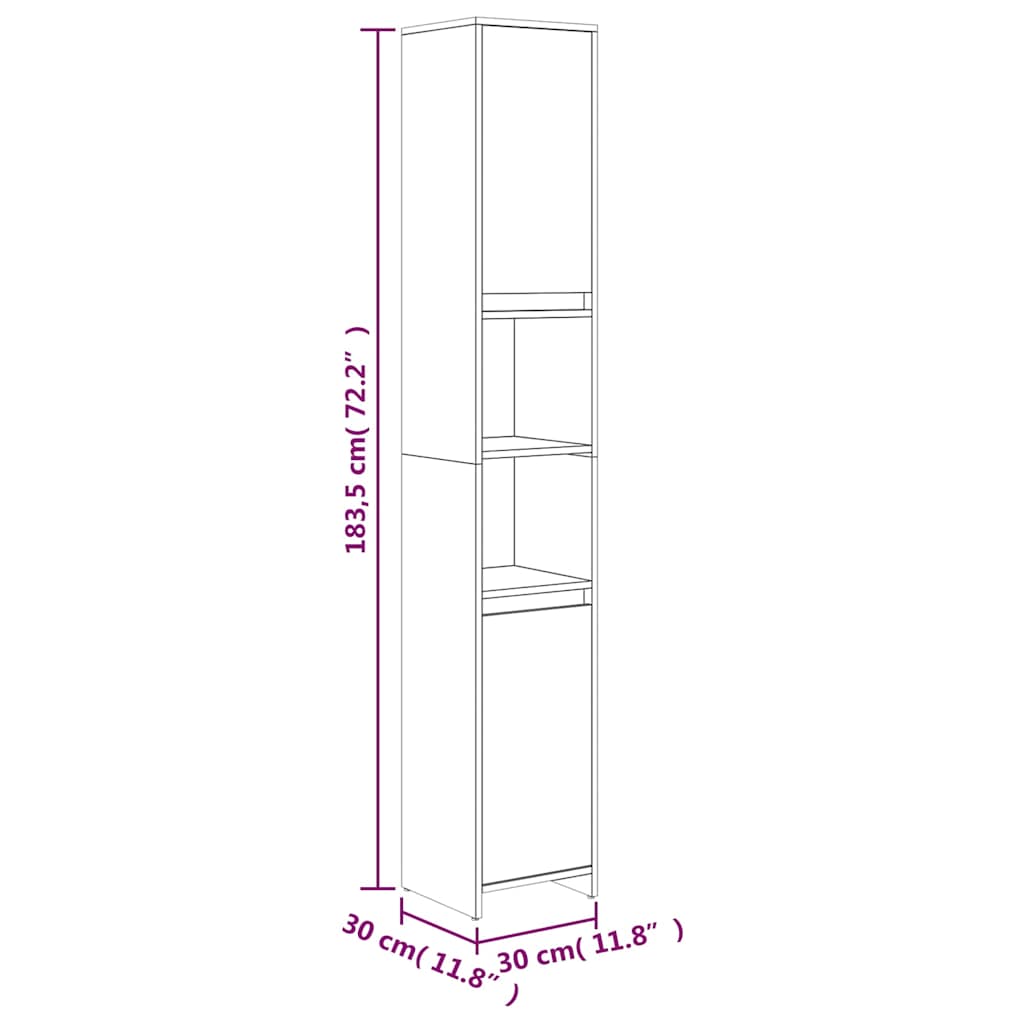 Armadietto Bagno Rovere Fumo 30x30x183,5cm Legno Ingegnerizzato