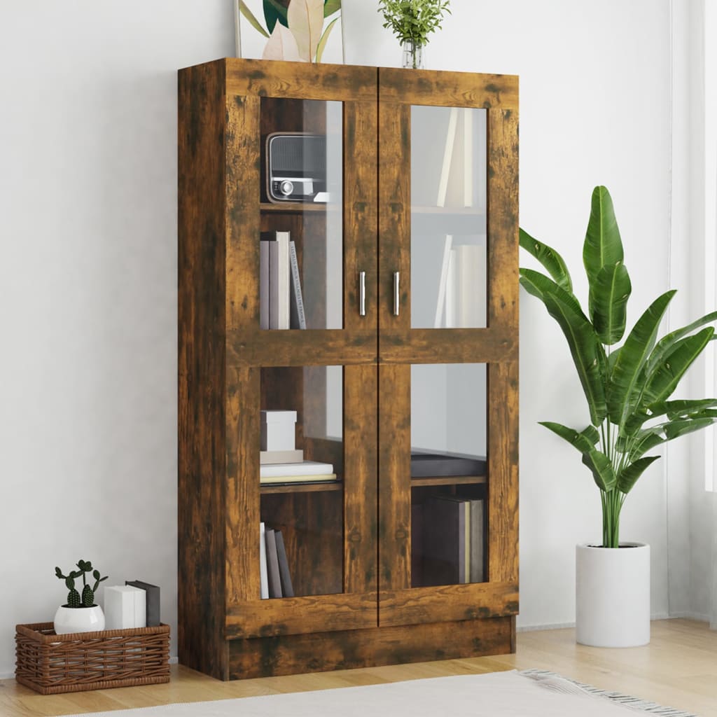 Smoked Oak Showcase Cabinet 82.5x30.5x150cm in Multilayer Wood