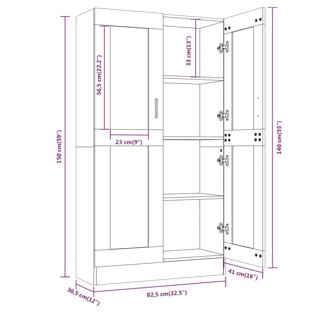 Mobile Vetrina Grigio Sonoma 82,5x30,5x150 cm Legno Multistrato | homemem39