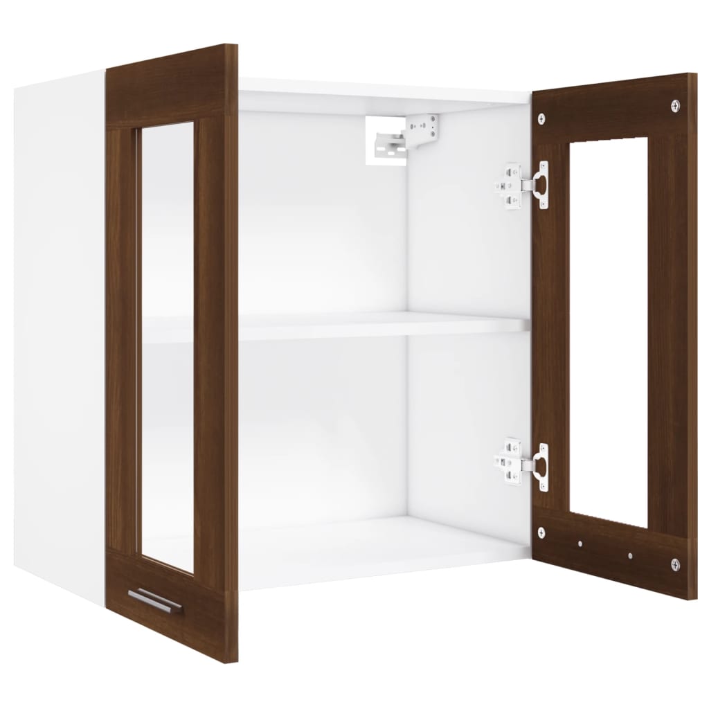 Mobile Pensile con Vetro “Lyon” Rovere Marrone 60x31x60 cm