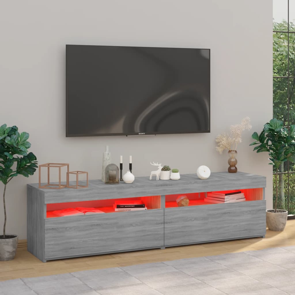 Mobile Porta TV con Luci LED 2pz Grigio Sonoma 75x35x40 cm - homemem39