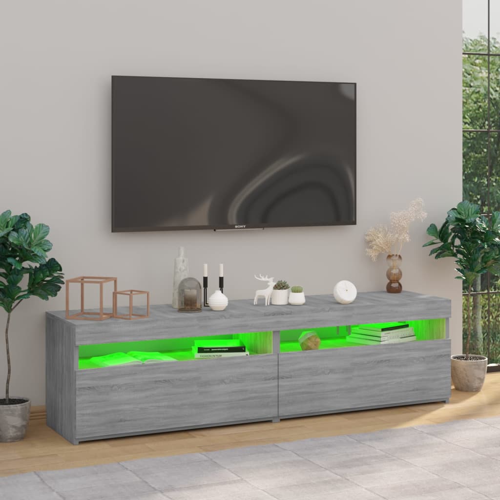 Mobile Porta TV con Luci LED 2pz Grigio Sonoma 75x35x40 cm - homemem39