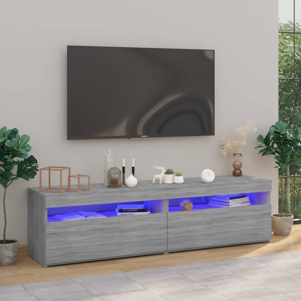 Mobile Porta TV con Luci LED 2pz Grigio Sonoma 75x35x40 cm - homemem39
