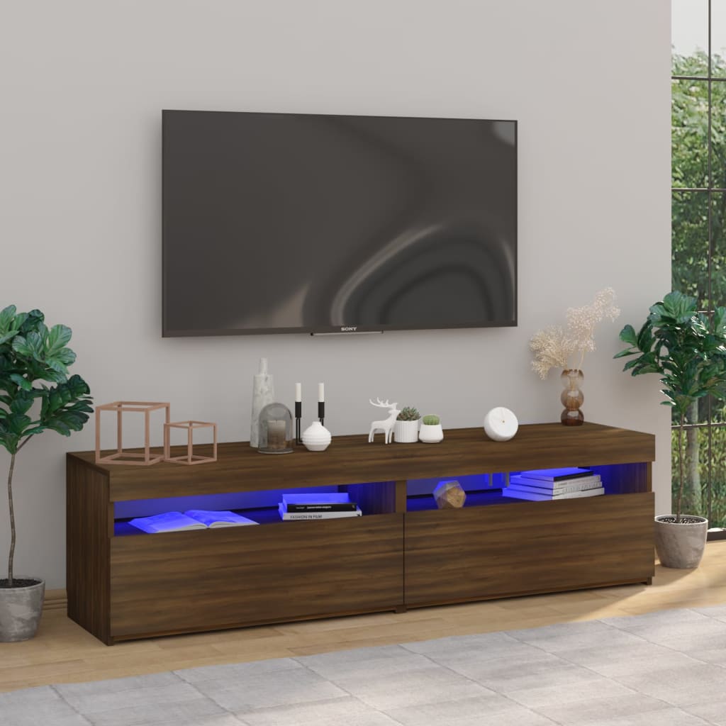 Mobile Porta TV con Luci LED 2pz Rovere Marrone 75x35x40 cm