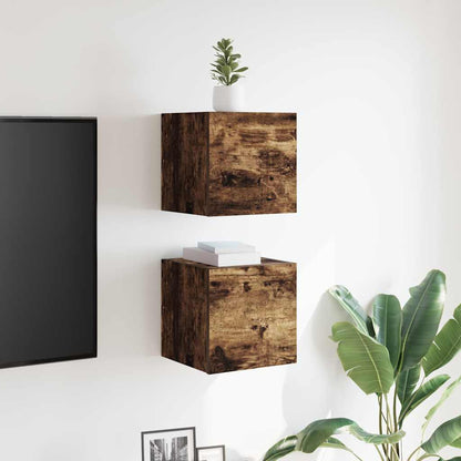 Armadietti TV Montati a Parete 2pz Rovere Fumo 30,5x30x30 cm