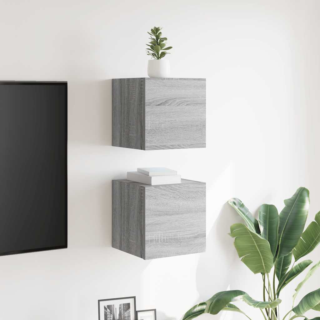 Armadietti TV Montati a Parete 2pz Grigio Sonoma 30,5x30x30 cm