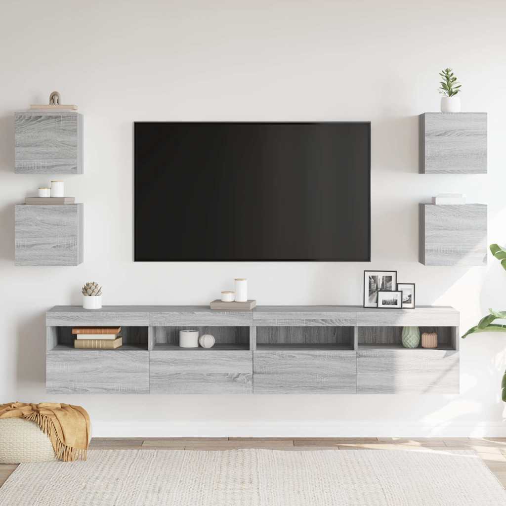 Armadietti TV Montati a Parete 4 pz Grigio Sonoma 30,5x30x30 cm - homemem39