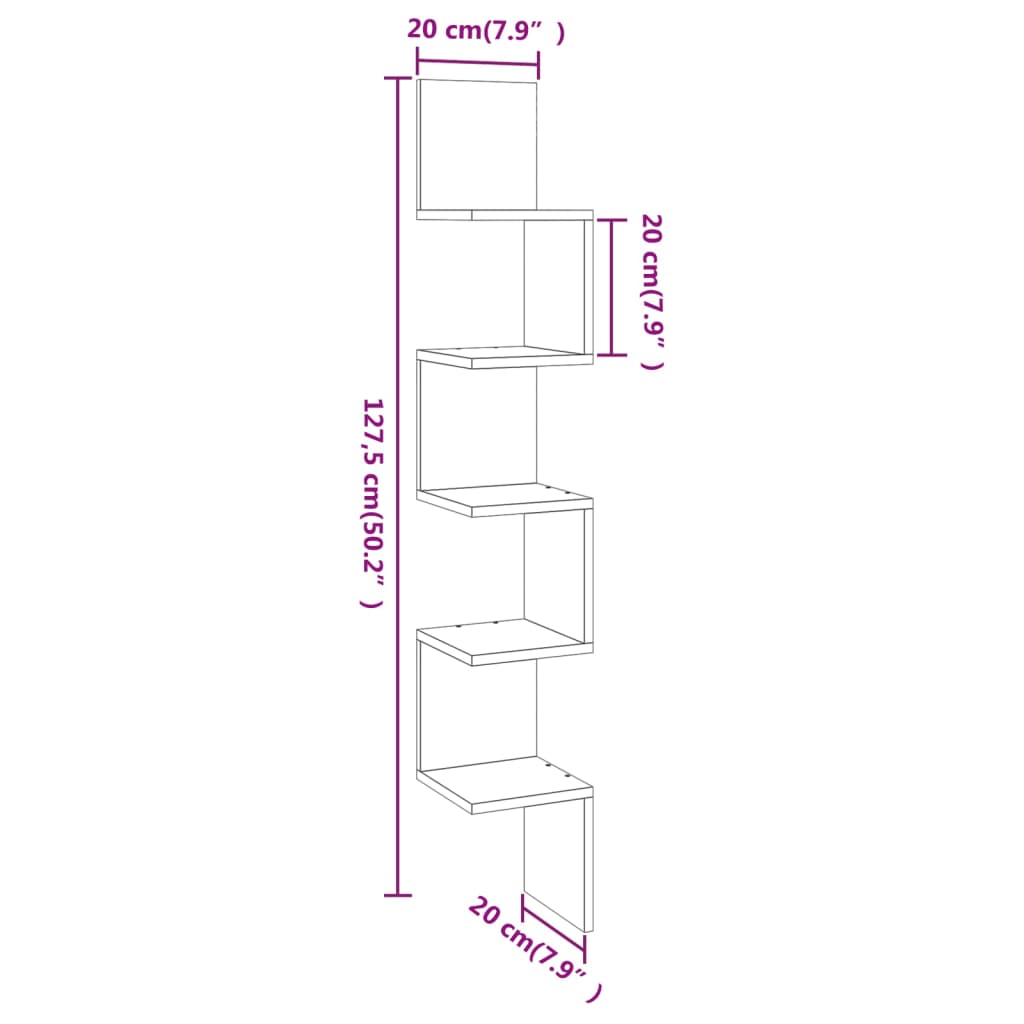 Mensola Angolare Grigio Sonoma 20x20x127,5 cm Truciolato | homemem39