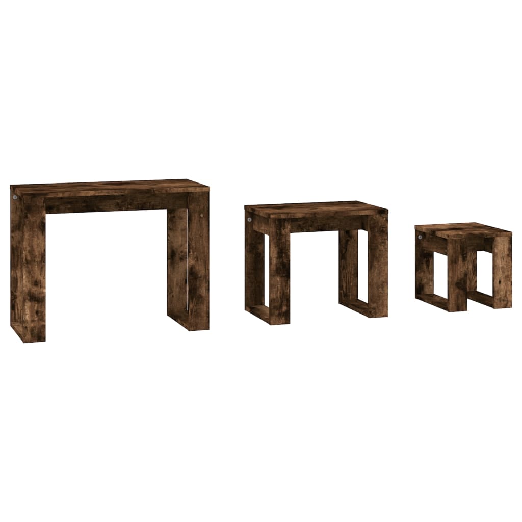 Tavolini Impilabili 3 pz Rovere Fumo in Legno Multistrato | homemem39