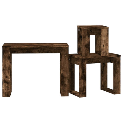 Tavolini Impilabili 3 pz Rovere Fumo in Legno Multistrato | homemem39