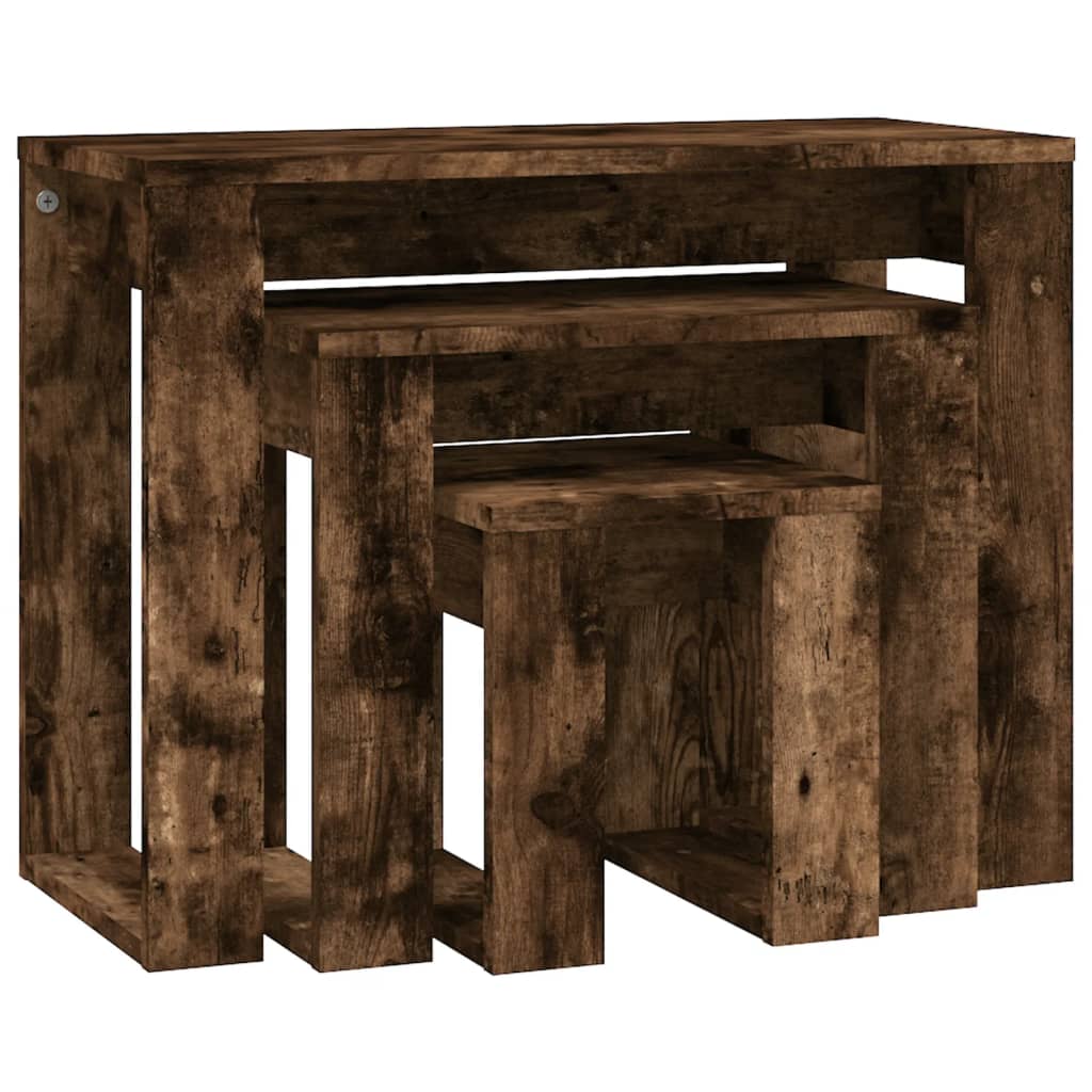 Tavolini Impilabili 3 pz Rovere Fumo in Legno Multistrato | homemem39