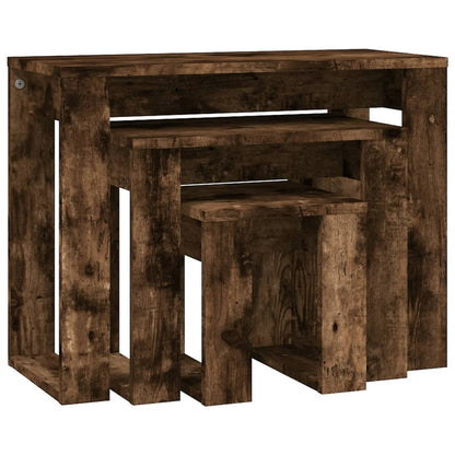 Tavolini Impilabili 3 pz Rovere Fumo in Legno Multistrato | homemem39