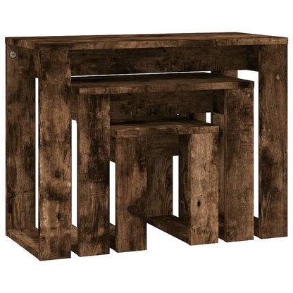 Tavolini Impilabili 3 pz Rovere Fumo in Legno Multistrato | homemem39