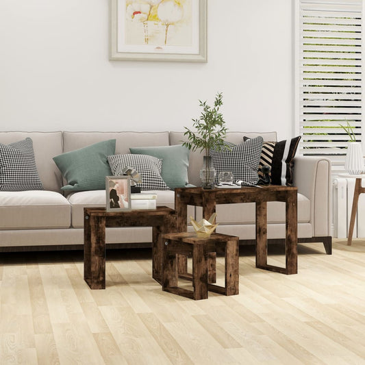 Tavolini Impilabili 3 pz Rovere Fumo in Legno Multistrato | homemem39