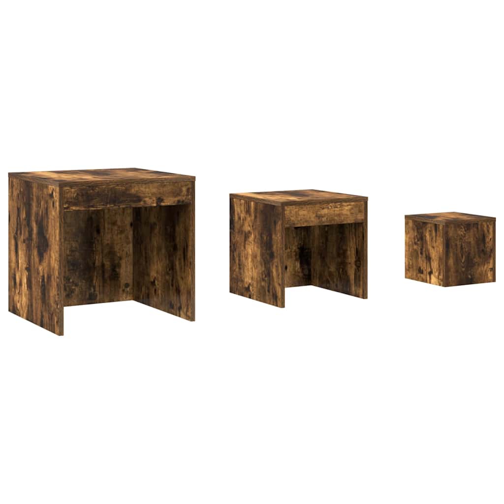 Tavolini Impilabili 3 pz Rovere Fumo in Legno Multistrato