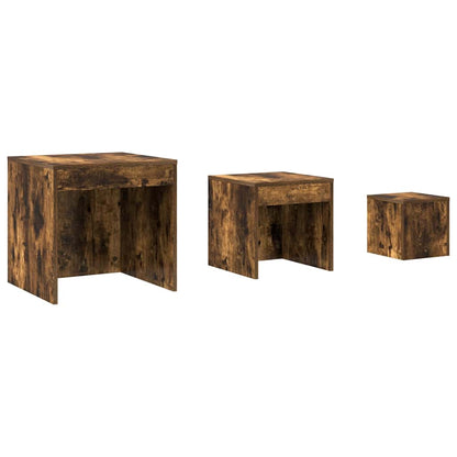 Tavolini Impilabili 3 pz Rovere Fumo in Legno Multistrato
