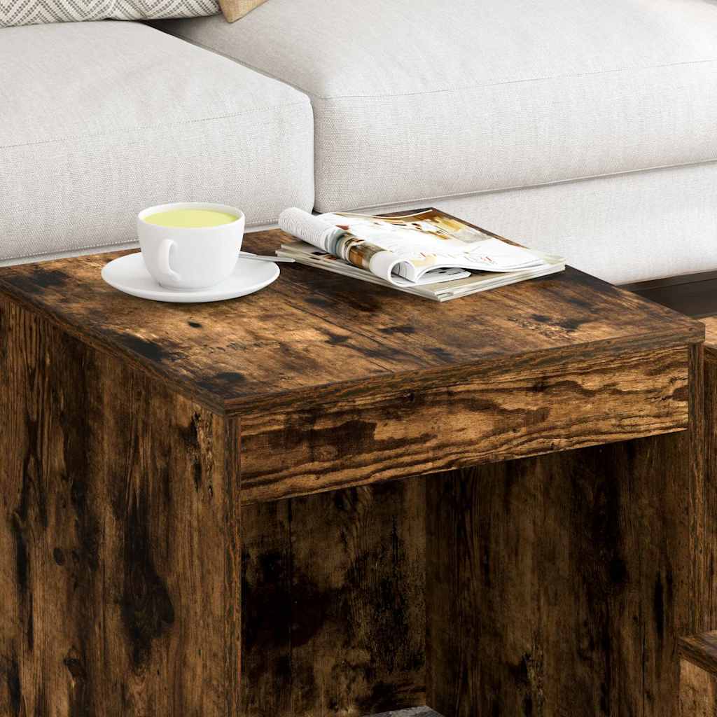 Tavolini Impilabili 3 pz Rovere Fumo in Legno Multistrato