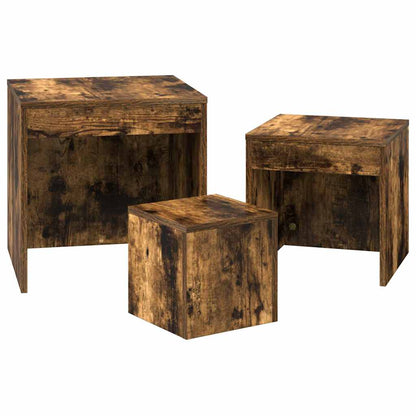 Tavolini Impilabili 3 pz Rovere Fumo in Legno Multistrato