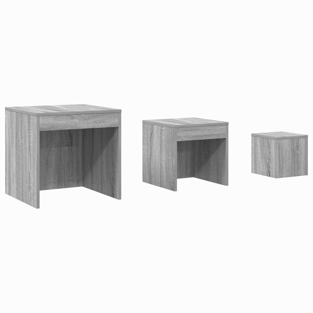 Tavolini Impilabili 3 pz Grigio Sonoma in Legno Multistrato