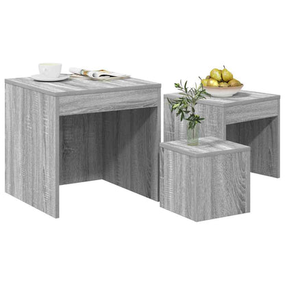 Tavolini Impilabili 3 pz Grigio Sonoma in Legno Multistrato