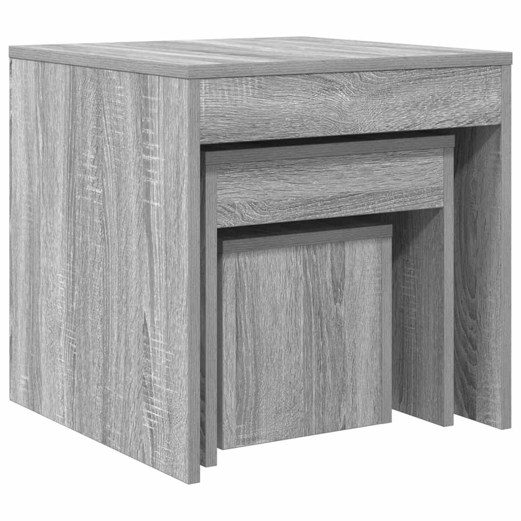 Tavolini Impilabili 3 pz Grigio Sonoma in Legno Multistrato
