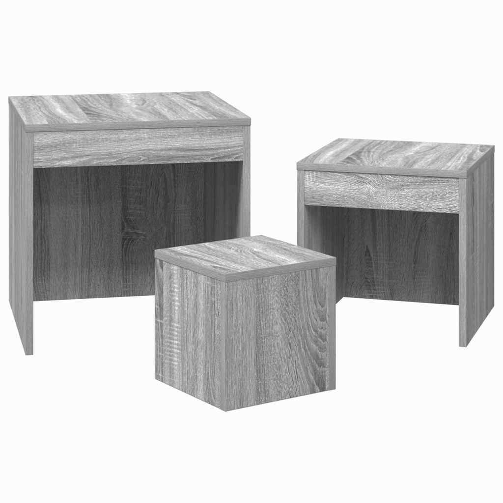 Tavolini Impilabili 3 pz Grigio Sonoma in Legno Multistrato