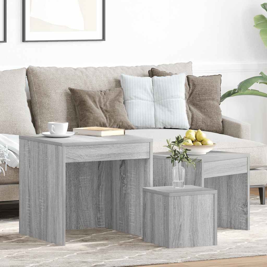 Tavolini Impilabili 3 pz Grigio Sonoma in Legno Multistrato - homemem39