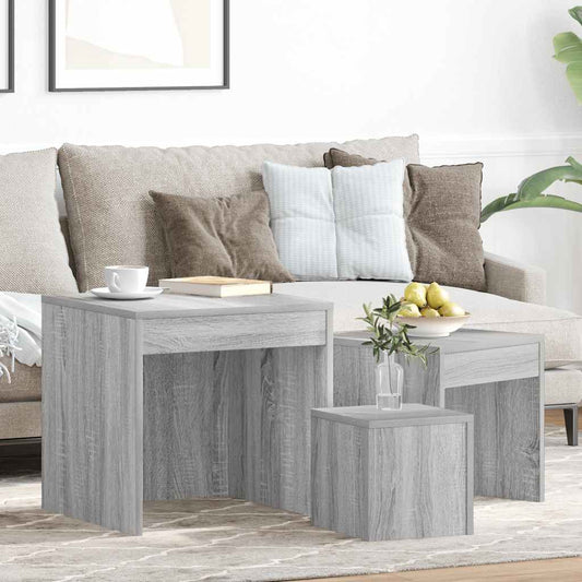 Tavolini Impilabili 3 pz Grigio Sonoma in Legno Multistrato - homemem39