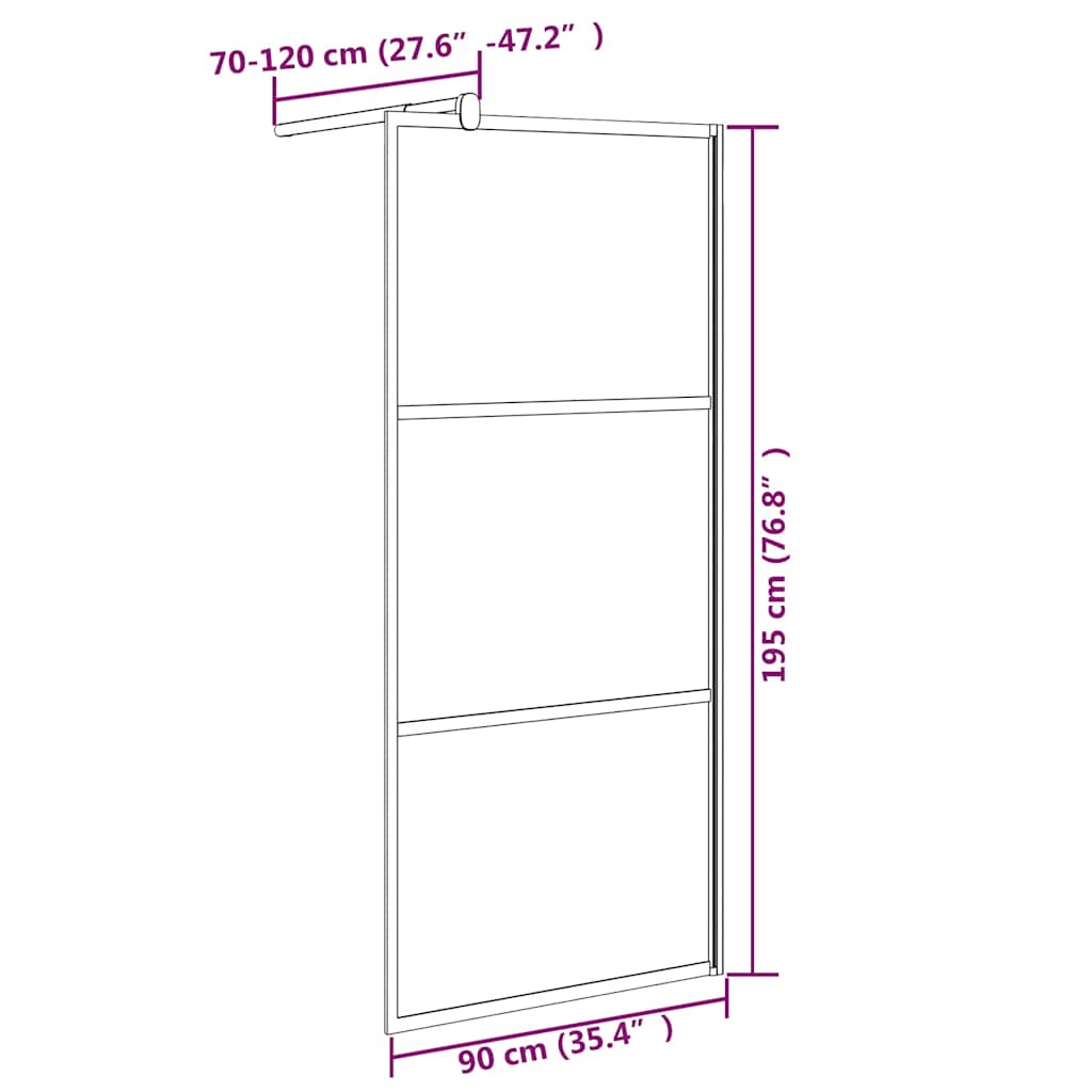 Parete Doccia Walk in 90x195 cm Vetro Semi Smerigliato ESG Nero | homemem39