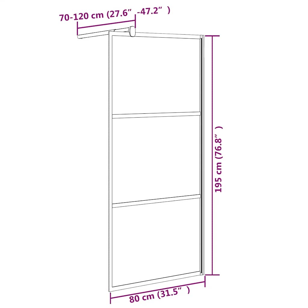 Parete Doccia Walk in 80x195 cm in Vetro Smerigliato ESG Nero | homemem39
