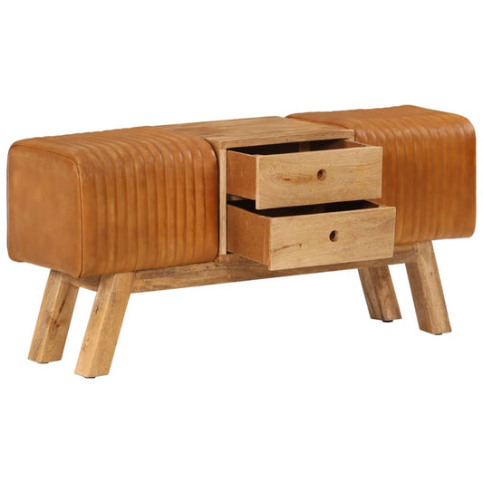 Panca Bok Marrone 107cm Vera Pelle di Capra e Massello di Mango - homemem39