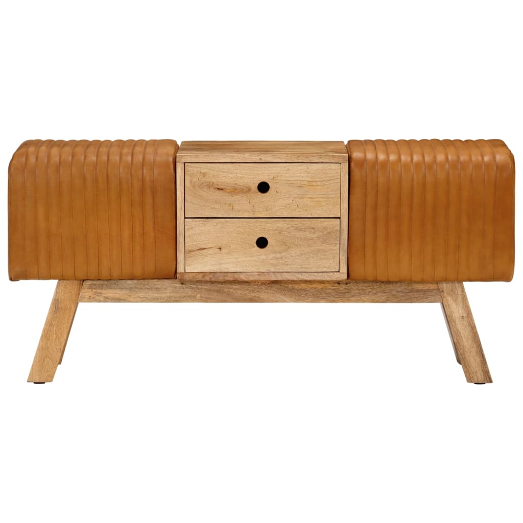 Panca Bok Marrone 107cm Vera Pelle di Capra e Massello di Mango - homemem39