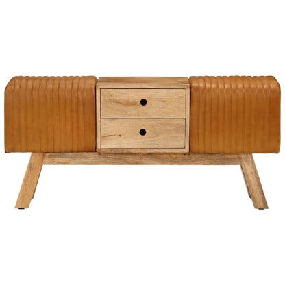 Panca Bok Marrone 107cm Vera Pelle di Capra e Massello di Mango - homemem39