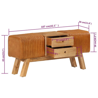 Panca Bok Marrone 107cm Vera Pelle di Capra e Massello di Mango - homemem39