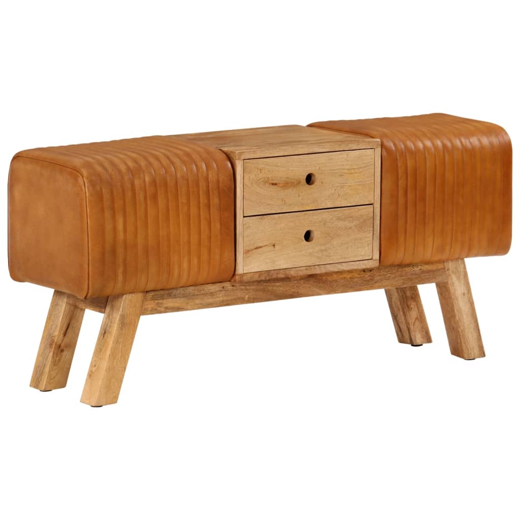 Panca Bok Marrone 107cm Vera Pelle di Capra e Massello di Mango - homemem39