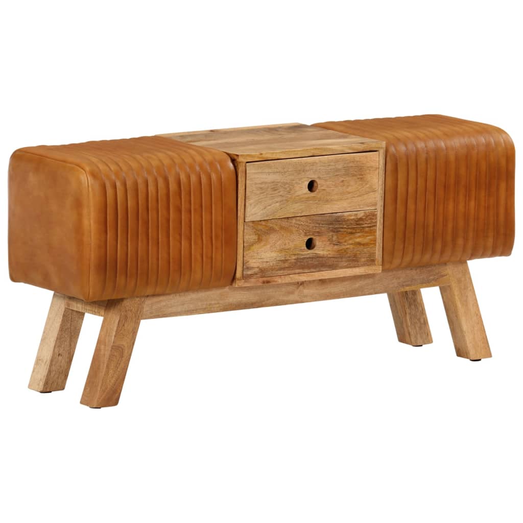 Panca Bok Marrone 107cm Vera Pelle di Capra e Massello di Mango - homemem39