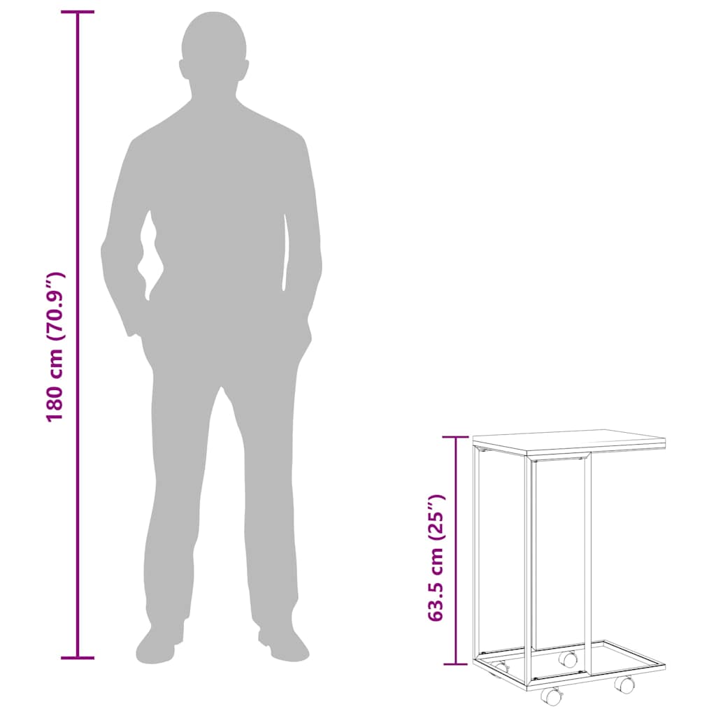 Tavolino con Ruote Nero 40x30x63,5cm in Legno Ingegnerizzato