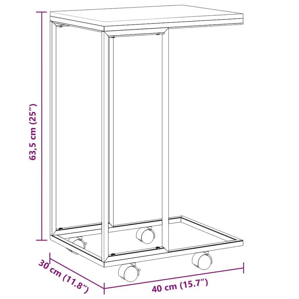 Tavolino con Ruote Bianco 40x30x63,5cm in Legno Multistrato