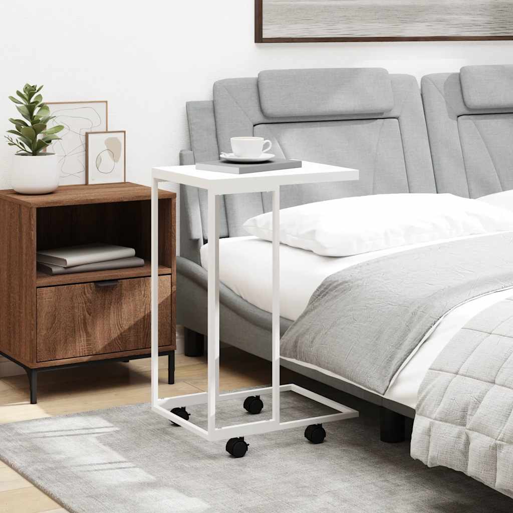 Tavolino con Ruote Bianco 40x30x63,5cm in Legno Multistrato