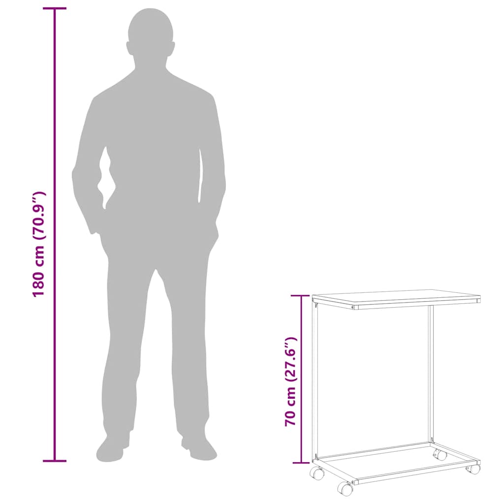 Tavolino con Ruote Nero 55x35x70 cm in Legno Multistrato