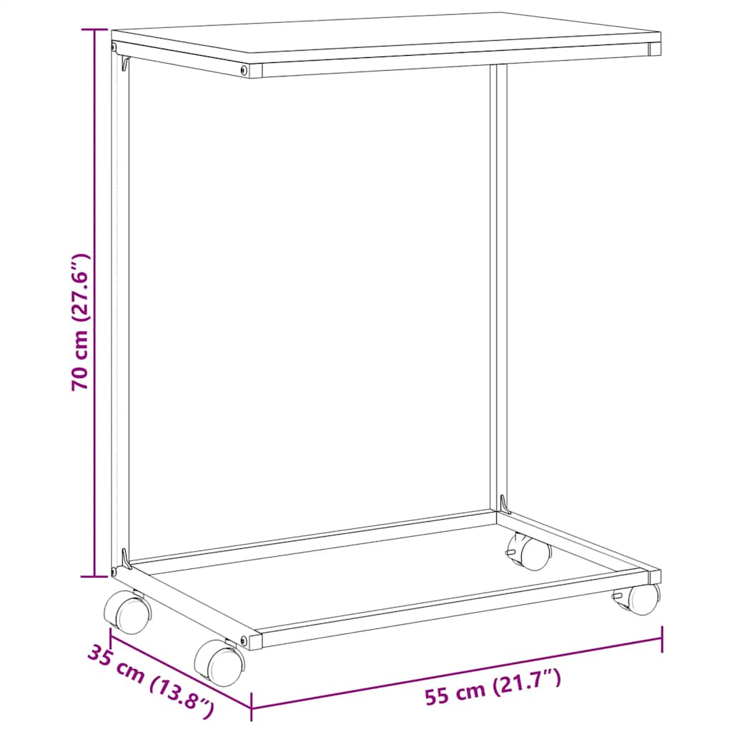 Tavolino con Ruote Nero 55x35x70 cm in Legno Multistrato | homemem39