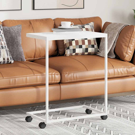 Tavolino con Ruote Bianco 55x35x70 cm in Legno Multistrato | homemem39