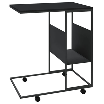Tavolino con Ruote Nero 55x36x63,5 cm in Legno Multistrato