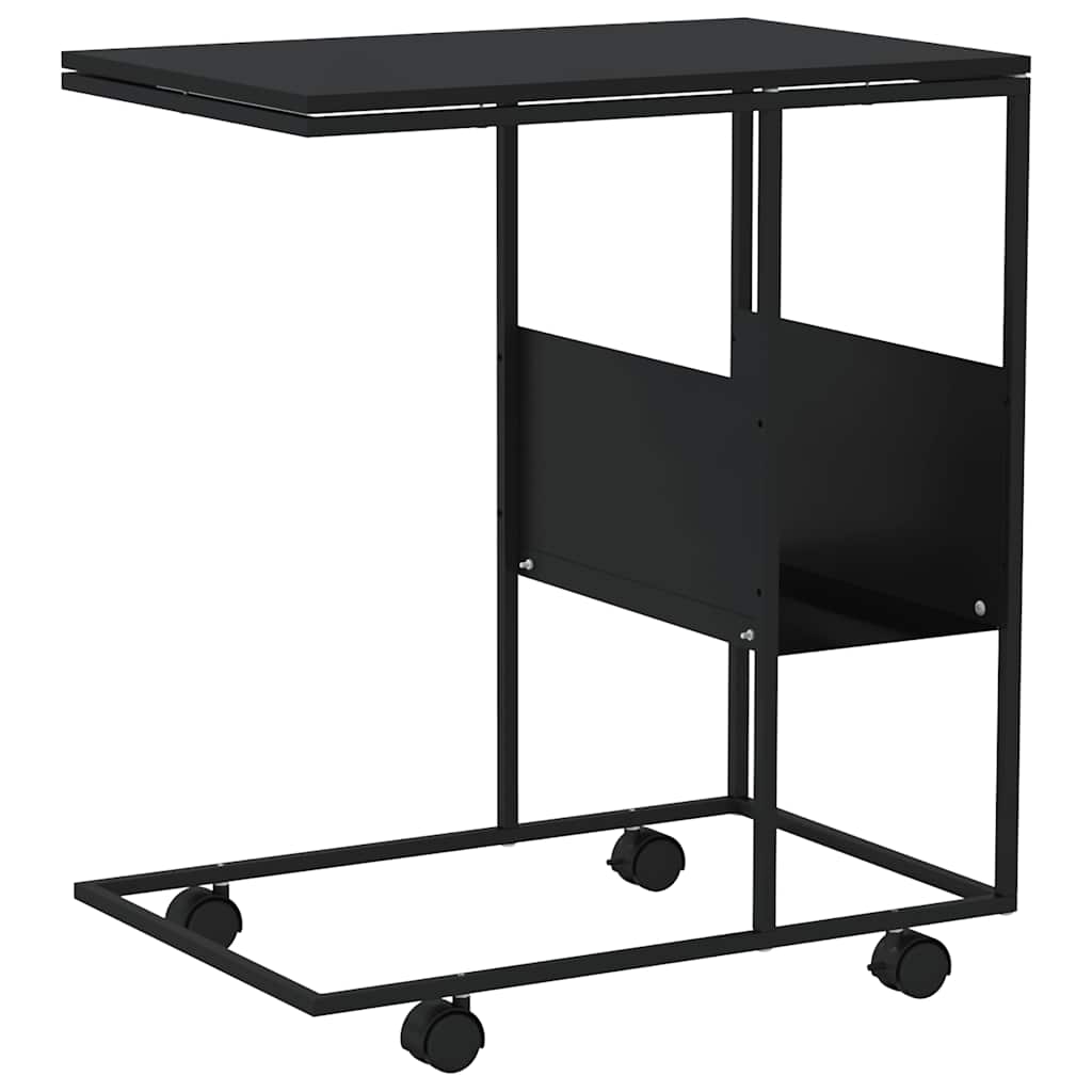 Tavolino con Ruote Nero 55x36x63,5 cm in Legno Multistrato
